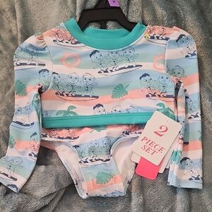 CoComelon Blue and Pink Rashguard Infant Girls Swim Set with UV 50+ Protection